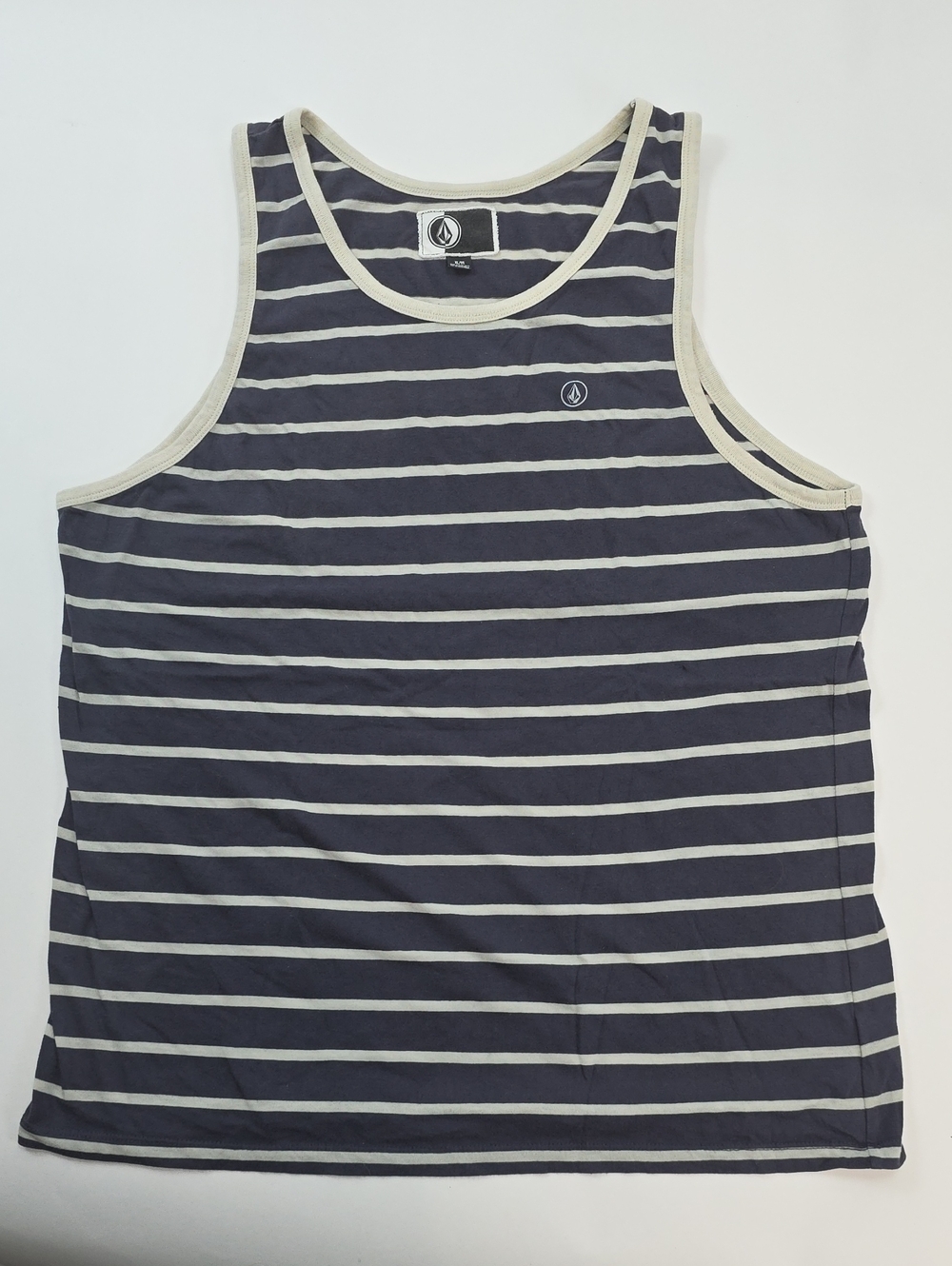 Good Pre-Owned Condition is a Men's Volcom Stripped Tank Top. Size XL